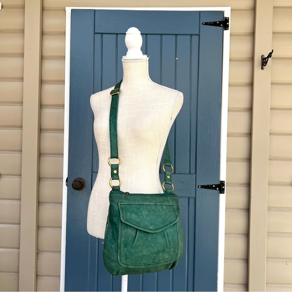 Fossil Long Live Vintage Boho Teal Green Leather Crossbody Bag - Picture 2 of 8